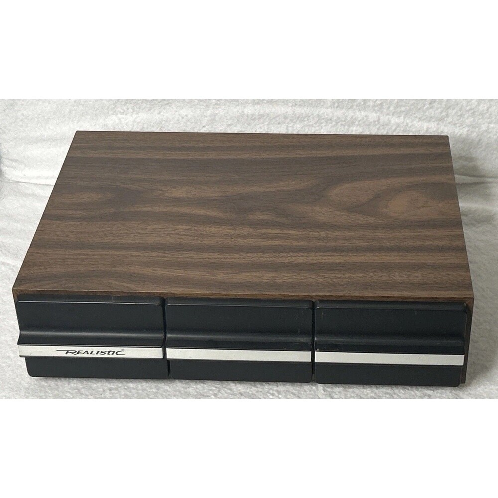 Vintage Realistic Cassette Tape Storage Case Holds 36 Tapes Faux Wood Grain